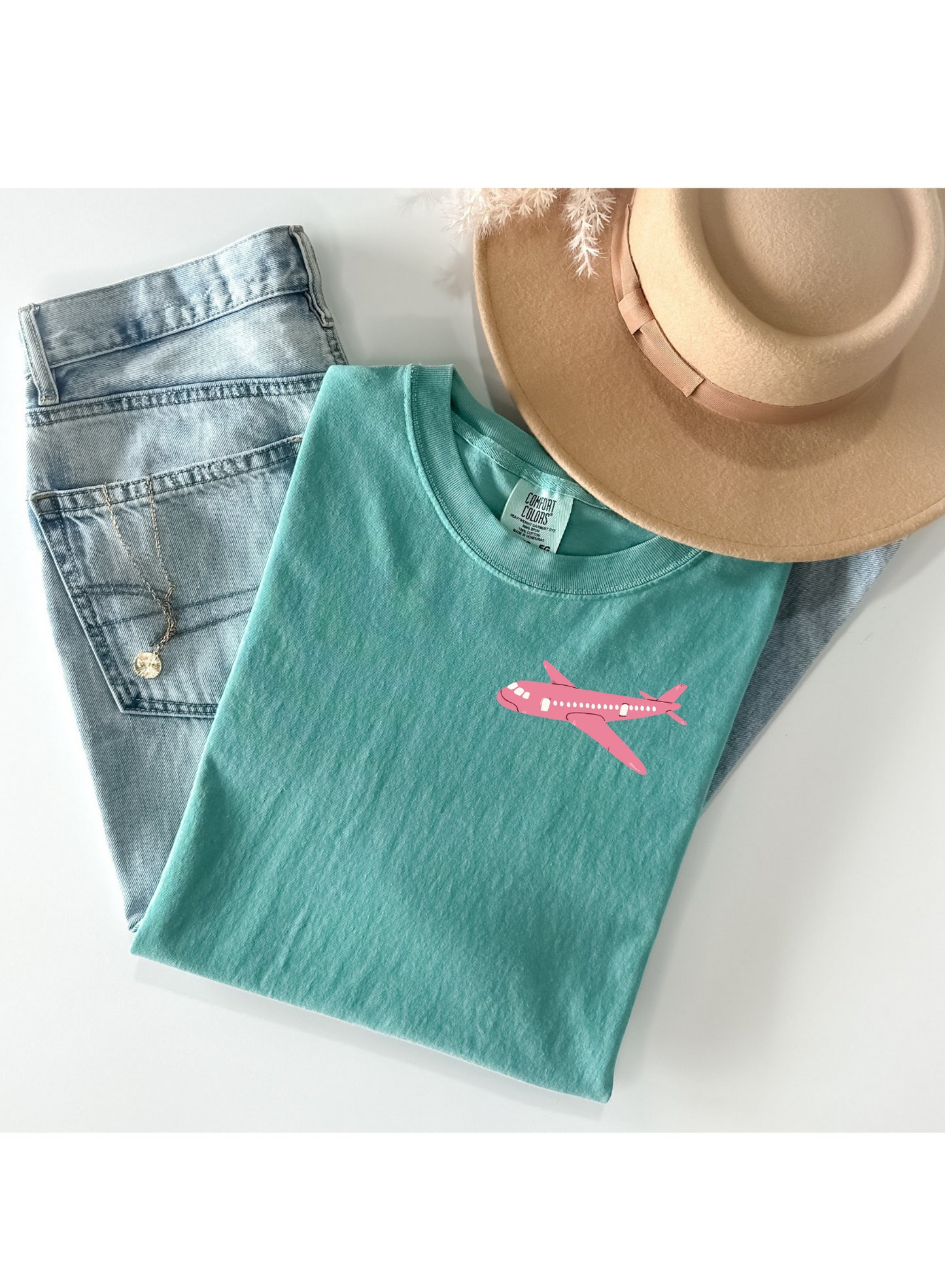 Pink Plane Tee, Comfort Colors, Pink Tee, Plane Tee