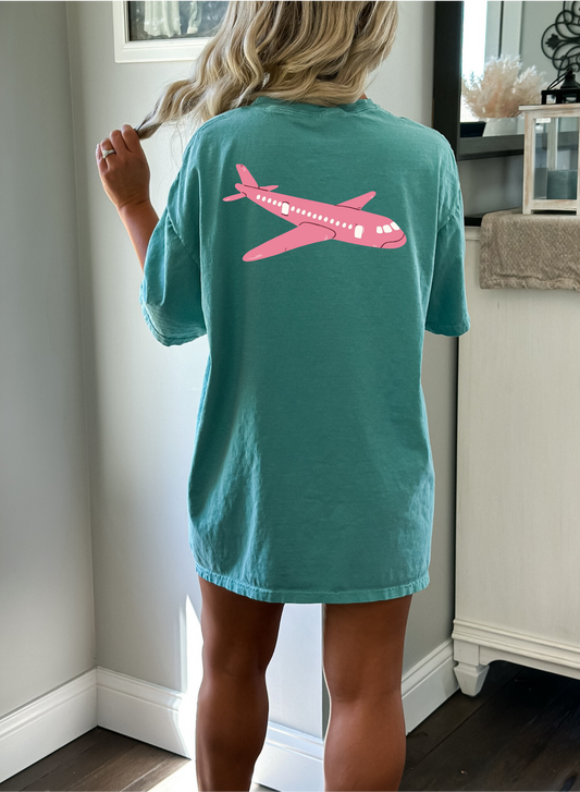 Pink Plane Tee, Comfort Colors, Pink Tee, Plane Tee